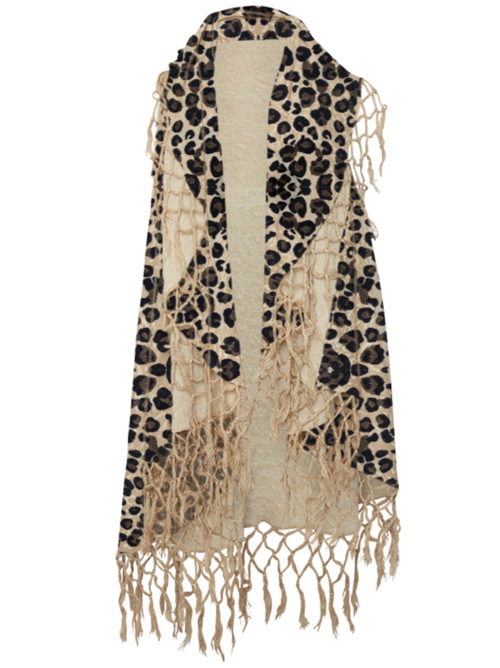 lèRumi Leopard Print Fringe Cardigan Ruana Poncho Wrap, One Size - Picture 2 of 10